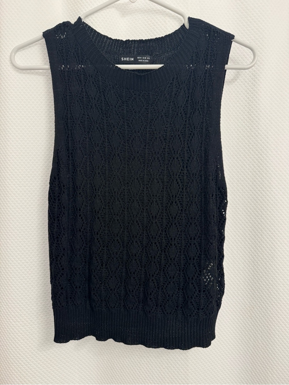SHEIN Black Openwork Knit Sleeveless Tank Top